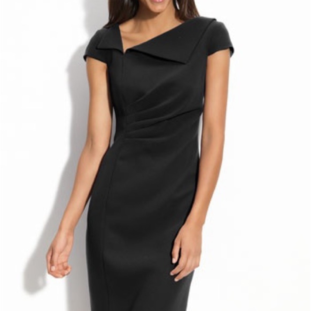Tahari Black Asymmetrical Sheath Dress